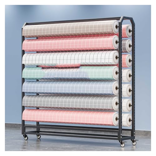 BZJPRFC Gewerbliches Lagerregal for Vinylrollen – Mobiler Stahlwagen for Stoffe, Tapeten, Fensterfolien Und Medienspulen, Tragkraft 500 Kg (verstellbare Stangen)(10 Layers) von BZJPRFC