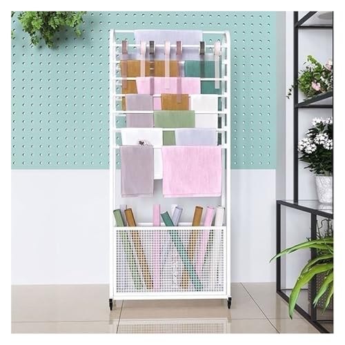 BZJPRFC Großes Textil-Lagerregal for Kommerzielle Stoffrollen, Präsentationsständer for Vorhänge Und Stoffe, Robuster Rollwagen Mit Verstellbaren Stangen Und Feststellrädern(White,170x70x20cm) von BZJPRFC