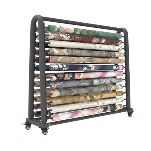 BZJPRFC Großes Textil-Lagerregal for Kommerzielle Stoffrollen, Robuster Mobiler Stahlwagen Mit Rädern for Vinyl-Tapeten Und Fensterfolien (Kapazität for 20 Rollen) von BZJPRFC