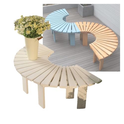 BZJPRFC Halbkreisförmige Gartenbänke, Rückenfreier Patio-Essstuhl for Den Innenhof, Blumenständer for Den Balkon, Zusammengefügte Holzstreifen, for Parks Und Höfe(White) von BZJPRFC