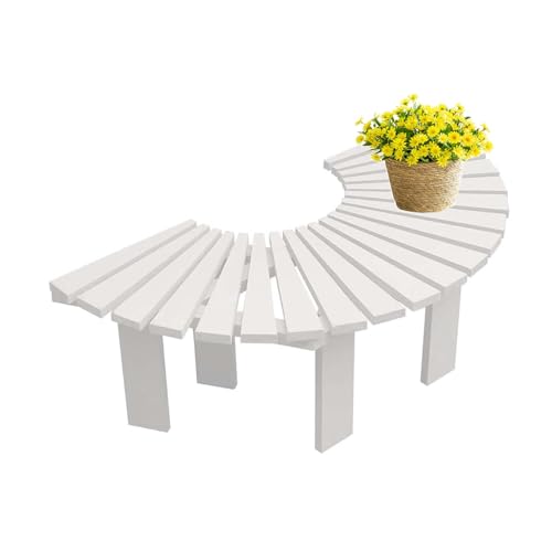 BZJPRFC Halbrunde Bank for Den Außenbereich, Gebogener Stuhl Aus Massivholz, Blumenständer for Den Balkon Im Innenhof, Freie Kombination Von Formen, (White) von BZJPRFC