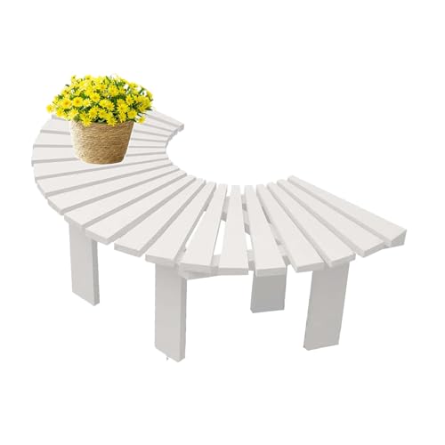 BZJPRFC Halbrunde Bank for Den Außenbereich, Gebogener Stuhl Aus Massivholz, Blumenständer for Den Gartenbalkon, Freie Kombination Von Formen, Tragkraft 400 Kg(White) von BZJPRFC