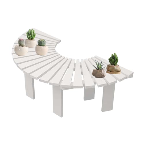 BZJPRFC Halbrunde Baumbank, Blumenständer for Den Gartenbalkon, Dekorativer, Geschwungener Stuhl Aus Massivholz, Freie Kombination Von Formen(White) von BZJPRFC