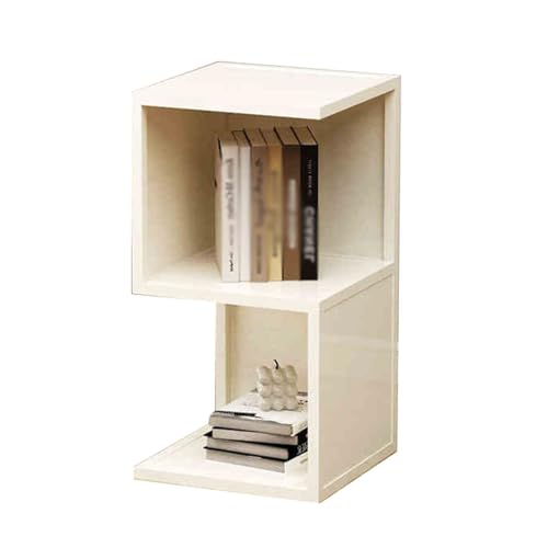 BZJPRFC Kreatives Bücherregal Mit 2/3/4/5 Ebenen, Geometrisches Bücherregal Aus Holz, Bodenstehender Zeitschriften-Organizer, for Wohnzimmer, Schlafzimmer, Büro(White,2-Tier) von BZJPRFC