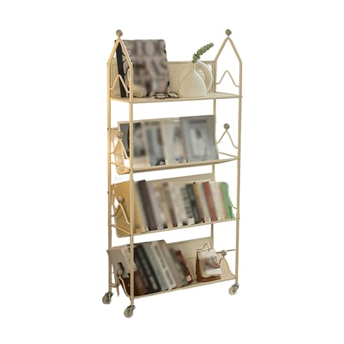BZJPRFC Kreatives Bücherregal Mit Rädern, Freistehendes Bücherregal Auf Dem Boden, Mit Stauraum, for Wohnzimmer, Schlafzimmer, Büro, Traggewicht 120 Kg(White,4-Tier) von BZJPRFC