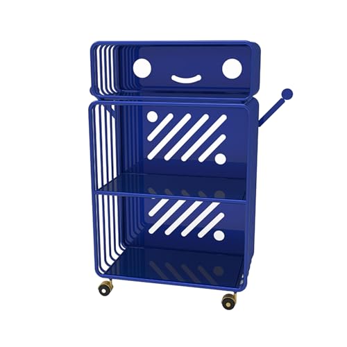 BZJPRFC Kreatives Bücherregal for Kinder Mit Rädern, Freistehendes 2/3-stöckiges Lagerregal for Wohnzimmer, Schlafzimmer Und Büro, Tragkraft 100 Kg(Blue,3-Tier) von BZJPRFC