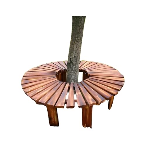BZJPRFC Runde Baumbank, Geschwungener Stuhl Aus Massivholz, Sitzgelegenheit for Garten- Und Terrassenmöbel Im Freien, Wetterfeste Beschichtung, 360°-Umlauf von BZJPRFC