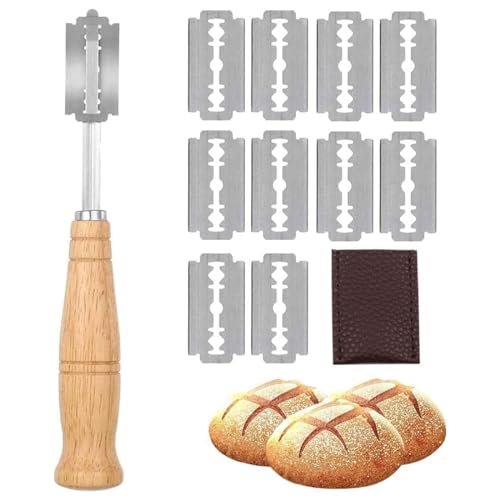 BZKSER Bäckermesser - Baguettemesser Teigmesser Brot bäcker Cutter mit 10 Rasierklinge Ritzmesser zum einschneiden von Baguette，für DIY Brotteig Muster von BZKSER