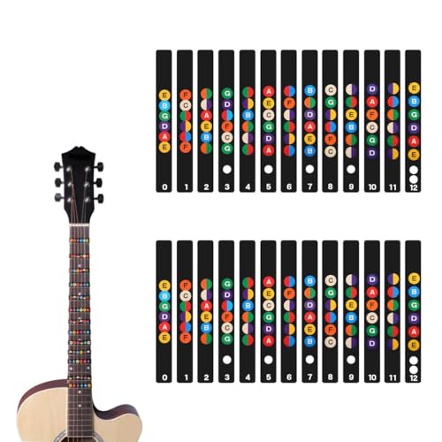 BZKSER Gitarren Noten Aufkleber - 2 Sätze Anfänger Gitarrengriffbrett Sticker, Bunte Gitarren-Griffbrett-Note, Kinderleicht Akkorde und Noten Lernen, für akustische und E-Gitarre von BZKSER