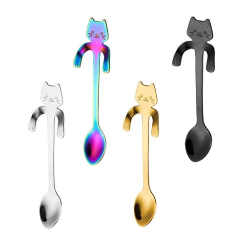 BZKSER Kaffeelöffel aus Edelstahl - 4 Stücke Mini Kätzchen Design Rührlöffel,Cat Dessertlöffel Teelöffel Kleine süße Edelstahl Kaffee Espresso Löffel für Tee Zucker Kuchen EIS Geschirr von BZKSER