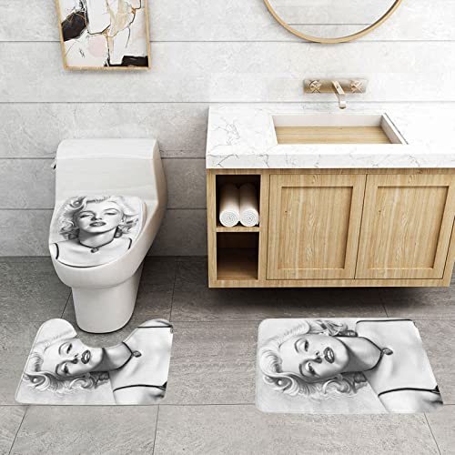 BZSBH Badezimmer Teppich Set Weich Waschbar Badezimmerteppich 3 TLG rutschfeste Badeteppich WC Vorleger Deckelbezug U-förmige Konturmatte Memory Schaum Badezimmermatte ( Sexy Marilyn Monroe ) von BZSBH