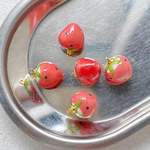 BZSDDY 14 x 19 mm 10 Stück handbemalt süße Erdbeer-Keramikperlen zur Schmuckherstellung lose Porzellanperlen für Armbänder Basteln von Keramikanhängern von BZSDDY