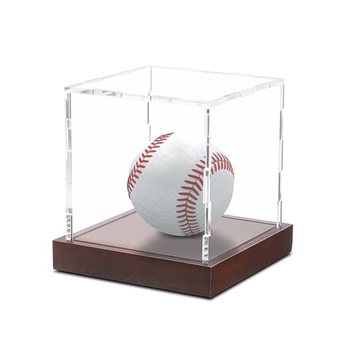 Transparente Acryl-Vitrine für Baseball, Acryl-Vitrine mit massivem integriertem Holzsockel (10,2 x 10,2 x 10,2 cm; 10 x 10 x 10 cm) von BZVlemon