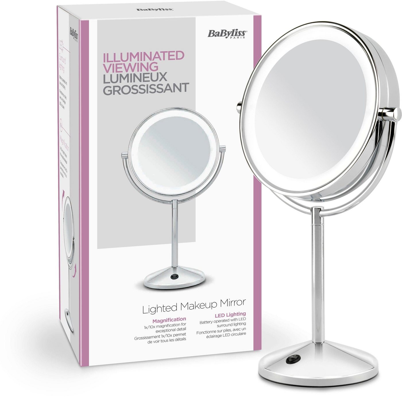 BaByliss LED-Lichtspiegel 9436E Lighted Makeup Mirror, beleuchteter Kosmetikspiegel mit Batteriebetrieb von BaByliss