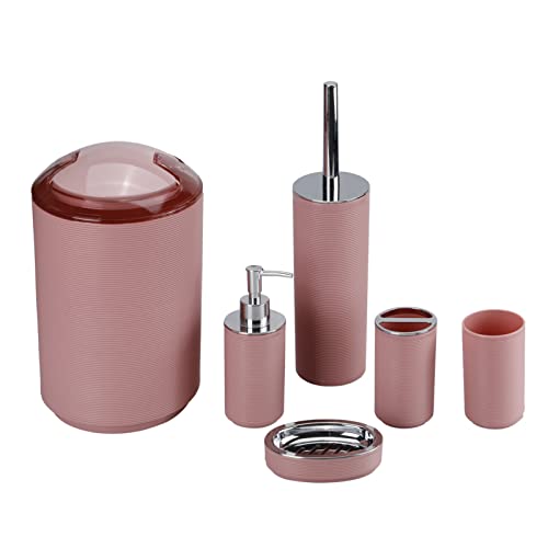 Rosa Badezimmer Accessoires Set 6-teilig - Zahnbürstenhalter, Zahnputzbecher, Seifenspender, Seifenschale, Mülleimer, Toilettenbürste, Geschenkset für Weihnachten (3328 Style-Pink) von BaFei