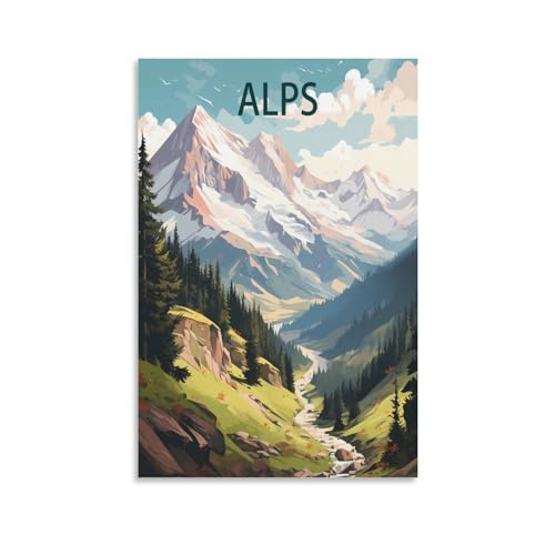 BaHeLs Alpen Schweiz Vintage-Reiseposter Baum, 30 x 45 cm, Leinwand-Kunstdruck, Gemälde für Wanddekoration, Wohnzimmer, Schlafzimmer von BaHeLs
