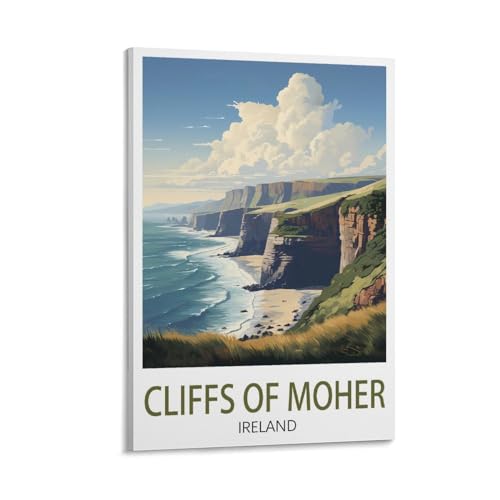 BaHeLs Cliffs of Moher Irland Vintage-Reiseposter, Querformat, 30 x 45 cm, Leinwand-Kunstdruck, Gemälde für Wanddekoration, Wohnzimmer, Schlafzimmer von BaHeLs