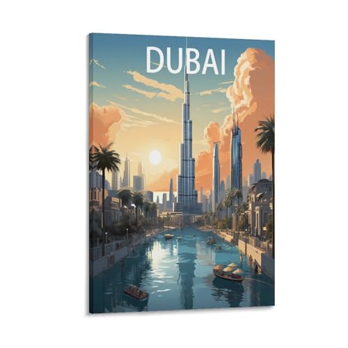 BaHeLs Dubai, Vereinigte Arabische Emirate, Vintage-Reiseposter, Sonnenuntergang, 20 x 30 cm, Leinwand-Kunstdruck, Gemälde für Wanddekoration, Wohnzimmer, Schlafzimmer von BaHeLs