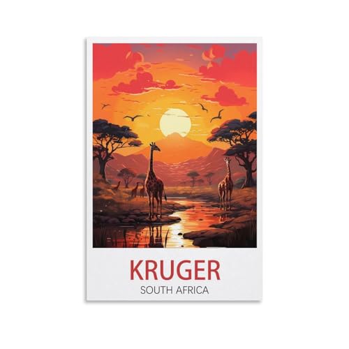 BaHeLs Kruger Südafrika, Vintage-Reiseposter Sonnenuntergang, 40 x 60 cm, Leinwand-Kunstdruck, Gemälde für Wanddekoration, Wohnzimmer, Schlafzimmer von BaHeLs