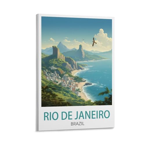 Rio De Janeiro Brasilien Vintage-Reiseposter Querformat, 40 x 60 cm, Leinwand-Kunstdruck, Gemälde für Wanddekoration, Wohnzimmer, Schlafzimmer von BaHeLs