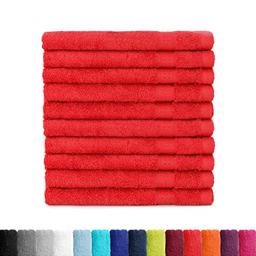 BaSaTex Frottier Gästetücher Set 30x50 cm 10er Pack | Frottee Gästetuch Set aus 100% Baumwolle Made in Green | Farbe: Rot von BaSaTex