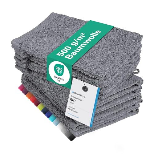 10er Pack Waschhandschuhe, Waschlappen Größe 15x21 cm in Anthrazit 100% Baumwolle 10er Pack Waschhandschuhe, Waschlappen Größe 15x21 cm in Anthrazit 100% Baumwolle von BaSaTex
