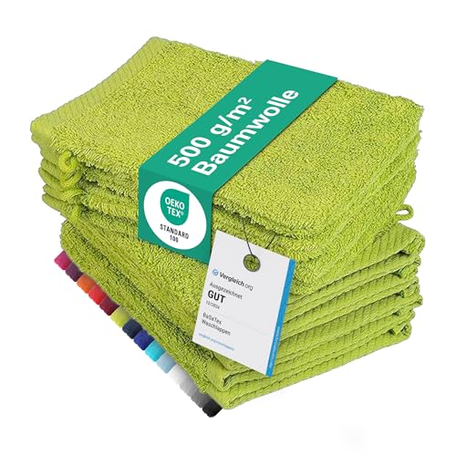 10er Pack Waschhandschuhe, Waschlappen Größe 15x21 cm in Apfelgrün 100% Baumwolle von BaSaTex
