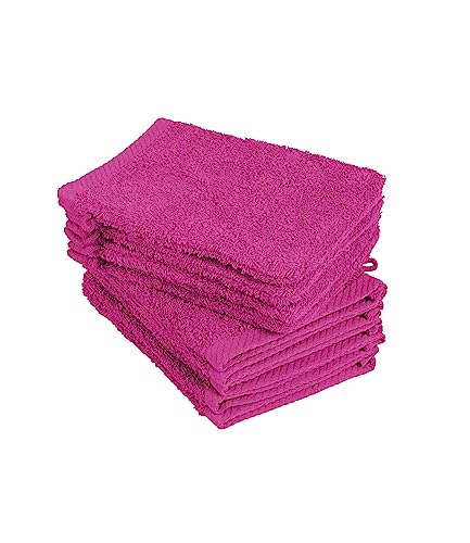 10er Pack Waschhandschuhe, Waschlappen Größe 15x21 cm in Magenta 100% Baumwolle von BaSaTex