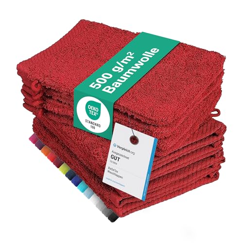 10er Pack Waschhandschuhe, Waschlappen Größe 15x21 cm in Rot 100% Baumwolle von BaSaTex