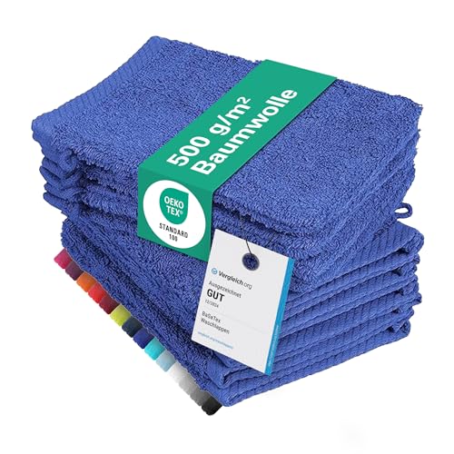 10er Pack Waschhandschuhe, Waschlappen Größe 15x21 cm in Royalblau 100% Baumwolle von BaSaTex