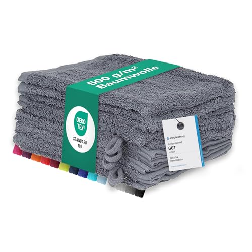 BaSaTex 10er Pack Waschhandschuhe aus 100% weicher und saugstarker Baumwolle | Öko-Tex Made in Green | Waschlappen Set 15x21 cm | Farbe: Anthrazit von BaSaTex