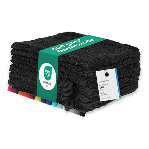 BaSaTex 10er Pack Waschhandschuhe aus 100% weicher und saugstarker Baumwolle | Öko-Tex Made in Green | Waschlappen Set 15x21 cm | Farbe: Schwarz BaSaTex 10er Pack Waschhandschuhe aus 100% weicher und saugstarker Baumwolle | Öko-Tex Made in Green | Waschlappen Set 15x21 cm | Farbe: Schwarz von BaSaTex