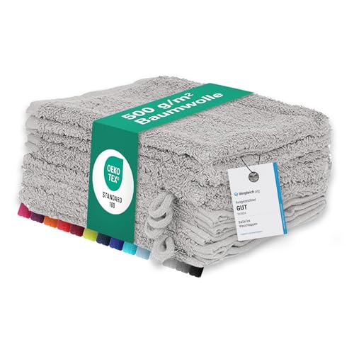 BaSaTex 10er Pack Waschhandschuhe aus 100% weicher und saugstarker Baumwolle | Öko-Tex Made in Green | Waschlappen Set 15x21 cm | Farbe: Silber von BaSaTex