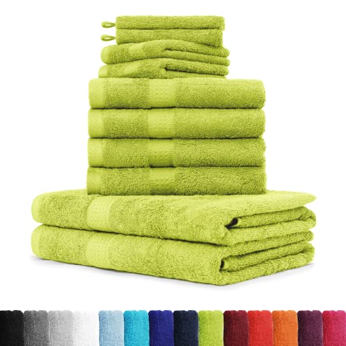 10tlg. Handtuch Set Premium 100% Baumwolle 2 Duschtücher 4 Handtücher 2 Gästetücher 2 Waschhandschuhe Farbe Apfelgrün von BaSaTex