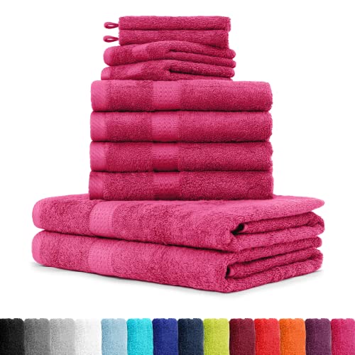 10tlg. Handtuch Set Premium 100% Baumwolle 2 Duschtücher 4 Handtücher 2 Gästetücher 2 Waschhandschuhe Farbe Magenta von BaSaTex