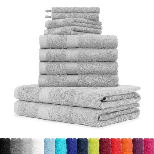 BaSaTex - 10er Pack Handtuch Komplett-Set - Frottee-Handtücher mit Aufhängeschlaufe 4X Handtuch, 2X Duschtuch, 2X Gästetuch, 2X Waschhandschuh Öko-Tex Made in Green Zertifiziert - Schwarz von BaSaTex