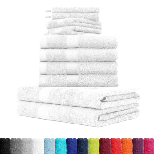 10tlg. Handtuch Set Premium 100% Baumwolle 2 Duschtücher 4 Handtücher 2 Gästetücher 2 Waschhandschuhe Farbe Weiss von BaSaTex
