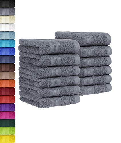 BaSaTex - 12er Pack Handtuch Set für Gäste - Seiftücher mit Aufhängeschlaufe aus weicher Baumwolle in 30x50 cm - Gästetücher für die Gesichtsreinigung Öko-Tex Standard 100 Zertifiziert - Anthrazit von BaSaTex