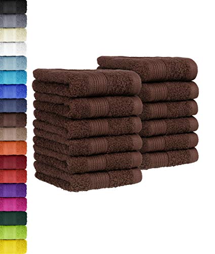 12 TLG. Gästetuch Set in vielen Farben 100% Baumwolle 12er Pack Gästetücher 30x50 cm Schokobraun von BaSaTex