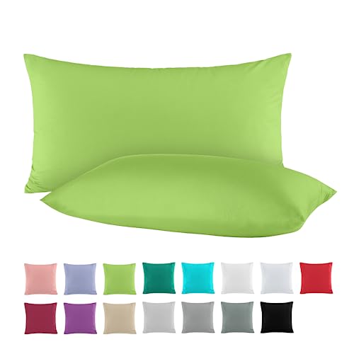 BaSaTex Doppelpack Baumwolle Renforcé Kissenbezug 40x60 cm | Kissenbezüge aus 100% Baumwolle | Kissenhüllen in Grün von BaSaTex