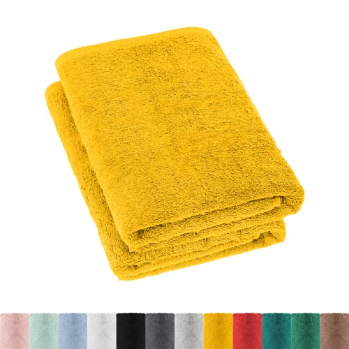 2er Pack Frottier Duschtücher Set 70x140 cm 100% Baumwolle, 2X Duschtuch Mustard Gelb von BaSaTex