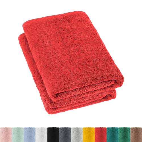 2er Pack Frottier Duschtücher Set 70x140 cm 100% Baumwolle, 2X Duschtuch Rubin Rot von BaSaTex