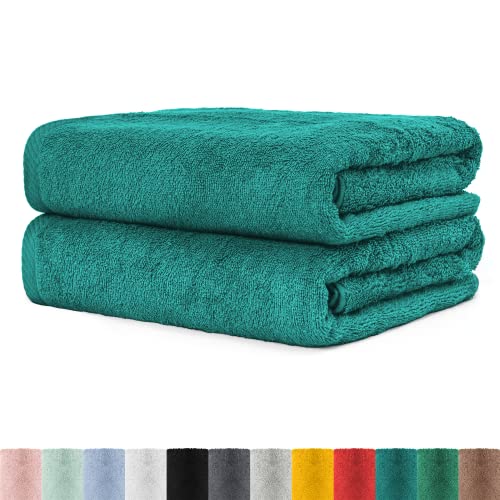 2er Pack Frottier Saunatücher Set 80x200 cm 100% Baumwolle, 2X Saunatuch, Strandtuch XXL Lagune/Petrol von BaSaTex