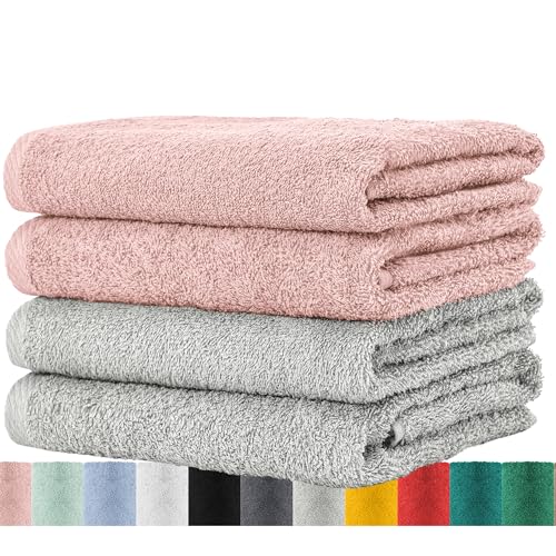 BaSaTex - Handtuch Set für Haushalt & Gäste 4er Pack - Frottee-Handtücher mit Aufhängeschlaufe aus weicher Baumwolle in 50x100cm - Waschtücher für Bad Öko-Tex Standard 100 Zertifiziert - Grau Altrosa von BaSaTex