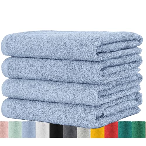 BaSaTex - Handtuch Set für Haushalt & Gäste 4er Pack - Frottee-Handtücher mit Aufhängeschlaufe aus weicher Baumwolle in 50x100cm - Waschtücher für Bad Öko-Tex Standard 100 Zertifiziert - Rauchblau von BaSaTex