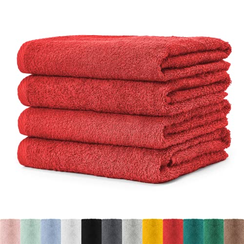 4er Pack Frottier Handtücher Set 50x100 cm 100% Baumwolle, 4X Handtuch Rubin Rot von BaSaTex