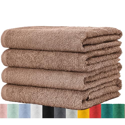 BaSaTex - Handtuch Set für Haushalt & Gäste 4er Pack - Frottee-Handtücher mit Aufhängeschlaufe aus weicher Baumwolle in 50x100cm - Waschtücher für Bad Öko-Tex Standard 100 Zertifiziert - Sandstone von BaSaTex