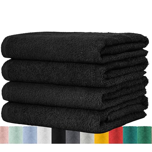 BaSaTex - Handtuch Set für Haushalt & Gäste 4er Pack - Frottee-Handtücher mit Aufhängeschlaufe aus weicher Baumwolle in 50x100cm - Waschtücher für Bad Öko-Tex Standard 100 Zertifiziert - Schwarz von BaSaTex