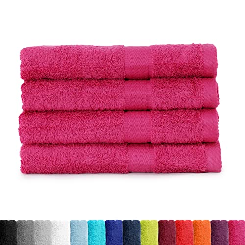 BaSaTex Frottier Handtücher Set 50x100 cm 4er Pack | Frottee Handtuch Set aus 100% Baumwolle Made in Green | Farbe: Magenta Pink von BaSaTex