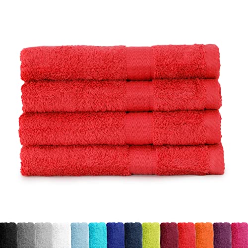 BaSaTex - Handtuch Set für Haushalt & Gäste 4er Pack - Frottee-Handtücher mit Aufhängeschlaufe aus weicher Baumwolle in 50x100cm- Waschtücher für Bad Öko-Tex Made in Green - Rot von BaSaTex